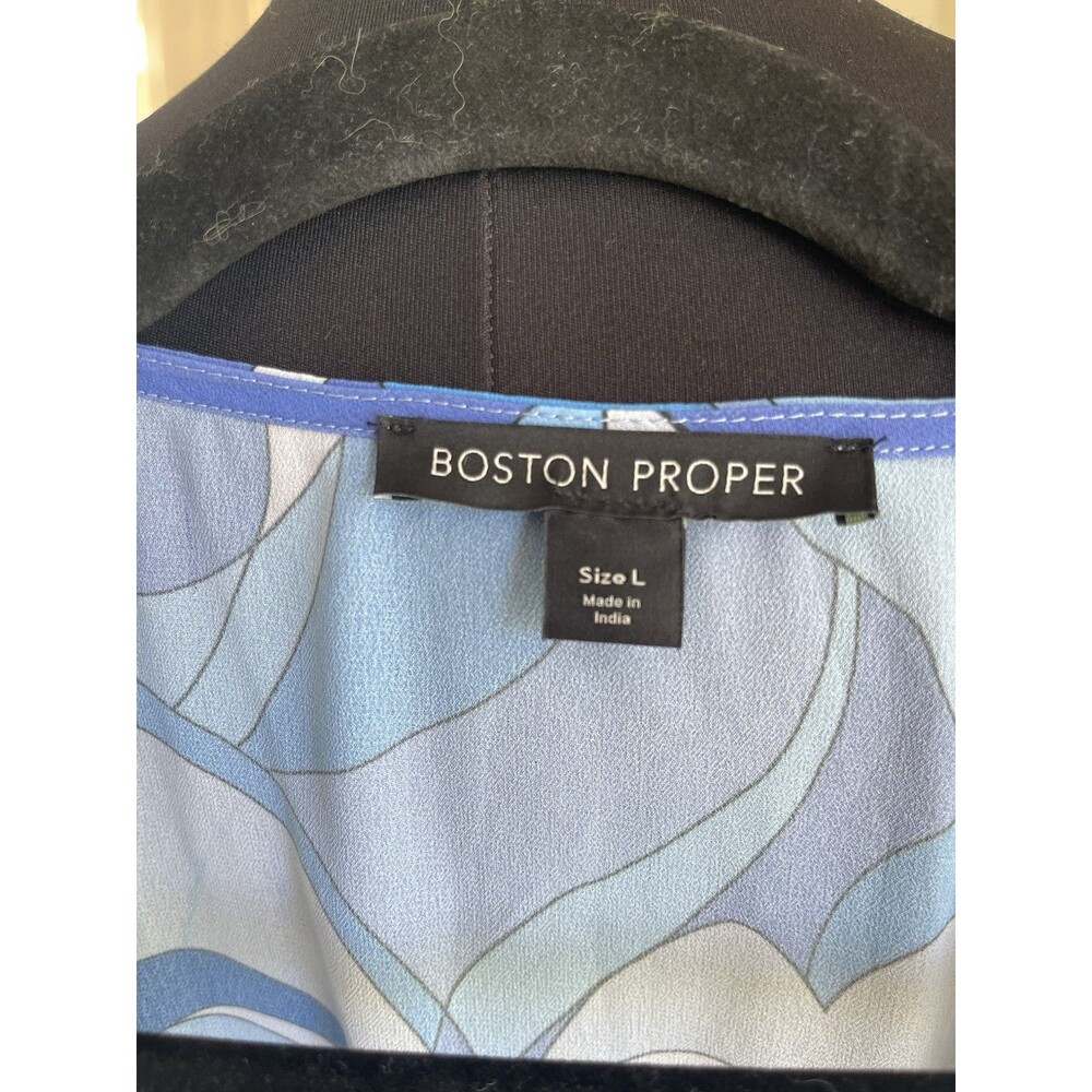 Boston Proper Women's Size L Blue Beaded Embroidered Tassel Tunic 3/4 Sleeve - Picture 2 of 9